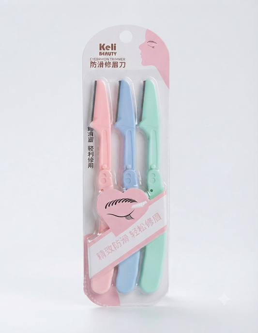Keli Beauty Eyebrow Trimmer Set – Non-Slip Facial Razor, 3 Pack