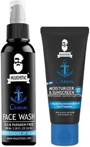 Muuchstac Ocean Face Wash & Moisturizer + Sunscreen Combo | For Men | Hydration & SPF Protection