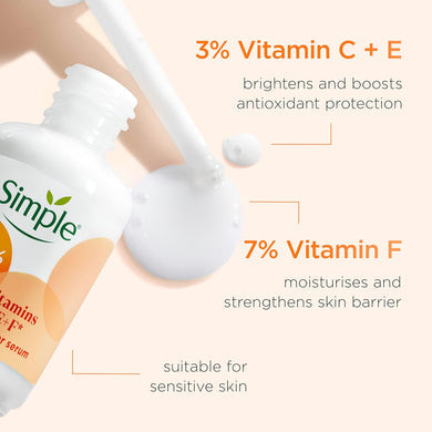 Simple 10% Vitamins C+E+F Booster Serum 30ml | Brightening & Glow Facial Serum
