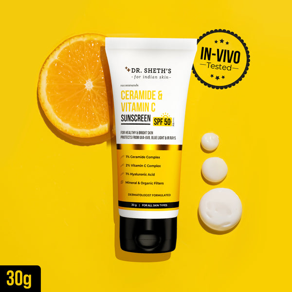 Dr. Sheth’s Ceramide & Vitamin C Sunscreen SPF 50+ PA++++ – 30g